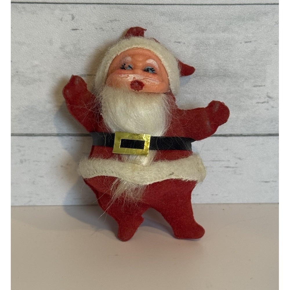 Vintage 3" Plastic Face Santa Claus Figurine Christmas Decoration MCM